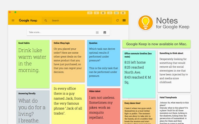 A demonstration of Google Keep notes app
