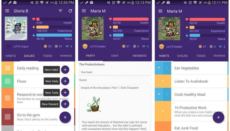 A screenshot of Habitica time managing app