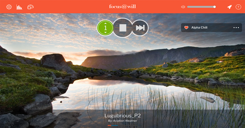 A screenshot of Focus@Will time management app for improving focus