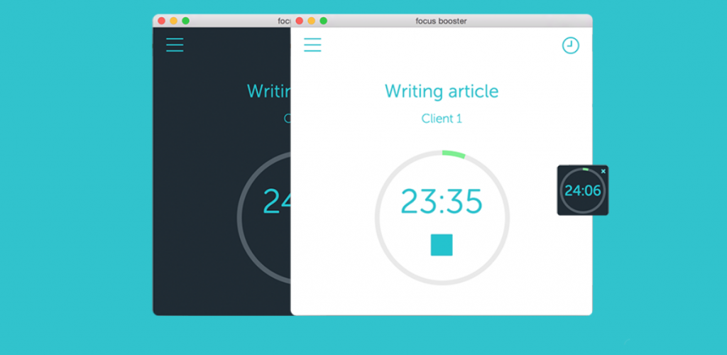 A screenshot of the Focus booster Pomodoro timer and time management app