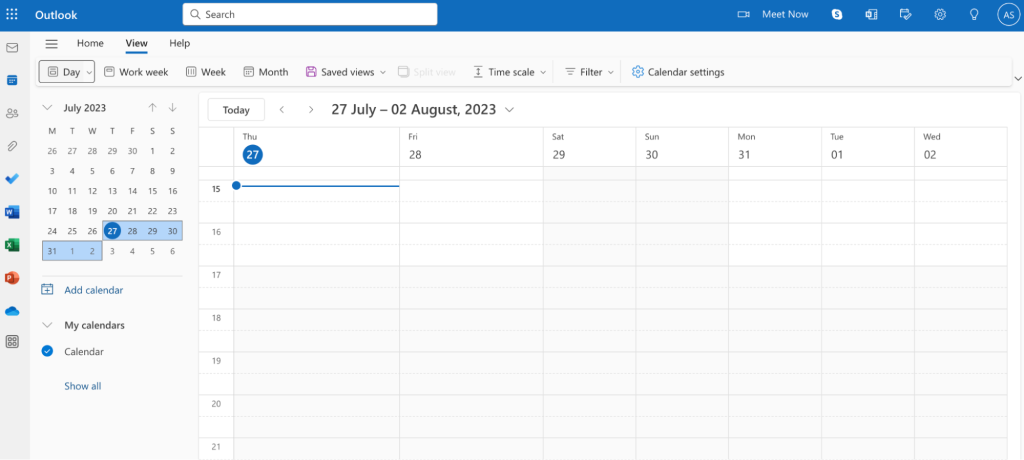 A screenshot from Outlook Calendar, weekly view