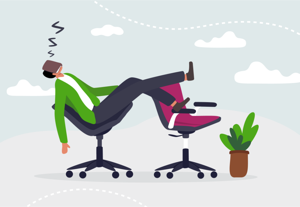 An illustration of an employee power napping at work
