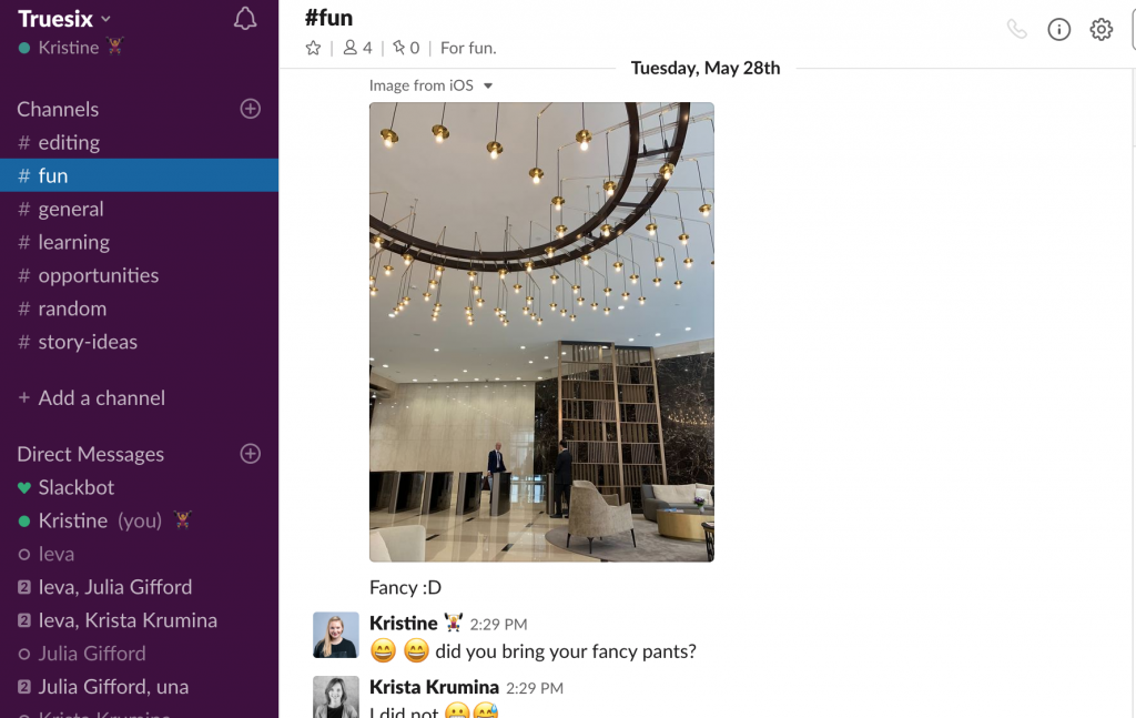 A screenshot of Slack real-time messaging and time management app